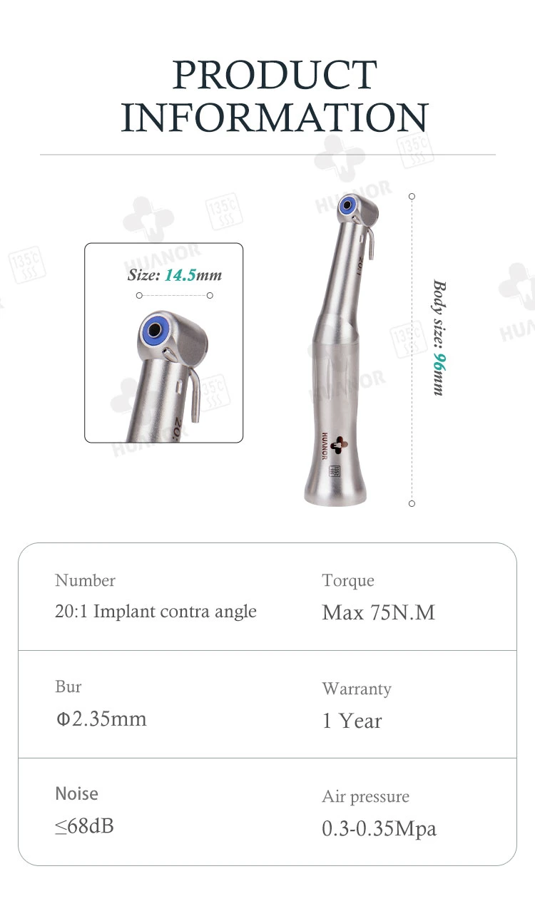 Dental Instrument Clinic Hospital Implant 20: 1 Contra Angle Low Speed Turbine Surgery Reduction Green Ring Handpiece